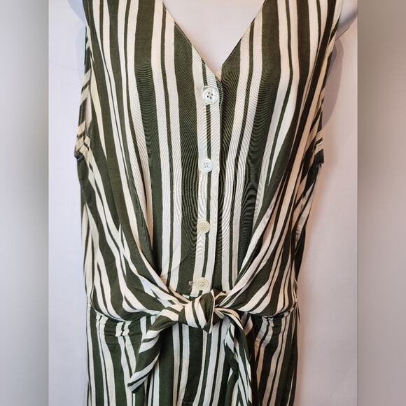 Vintage 90s Striped Green Shorts Romper Front Tie Playsuit Rayon Size 14 - Picture 7 of 11